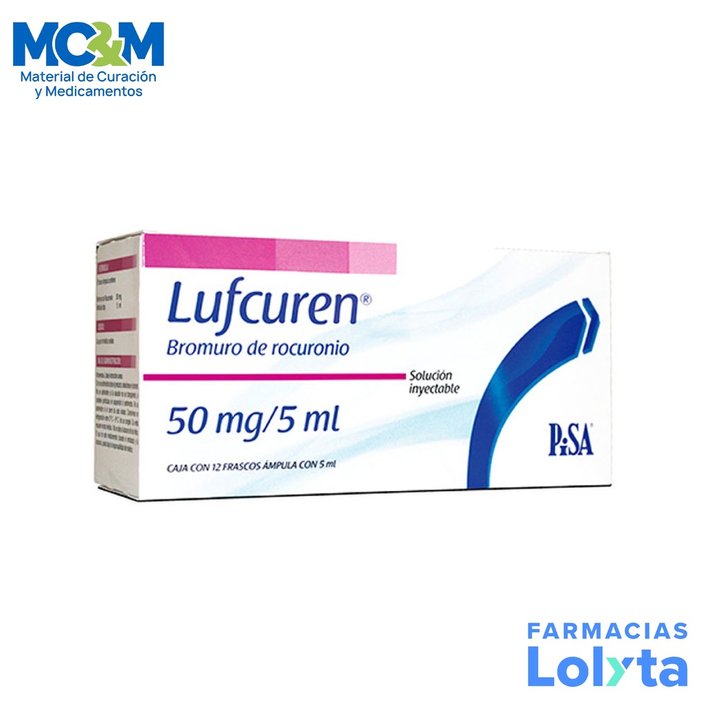 BROMURO DE ROCURONIO SOL INY 50MG/5ML C/12 AMP LUFCUREN LAB PISA (RF ...